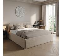 Home Collective Cama tapizada de 180 x 200 cm, cama doble con somier ajustable y somier, colchón de muelles H2, cabecero acolchado, fabricado en Alemania, color crema