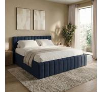 Home Collective Cama tapizada de 180 x 200 cm con cajonera y somier, cama doble de almacenamiento, tela de chenilla suave, estructura de cama para dormitorio juvenil, soporta hasta 240 kg, color azul
