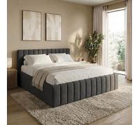Home Collective Cama tapizada de 180 x 200 cm, incluye somier, estructura de cama doble, tela de chenilla, estructura de cama para dormitorio juvenil, soporta hasta 240 kg, grafito