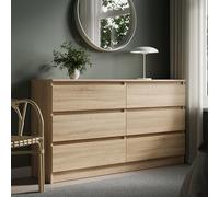 Home Collective Cómoda con 6 cajones, 140 cm de ancho, cómoda de madera Sonoma con cajones, aparador, aparador, dormitorio, salón, pasillo, oficina, organizador