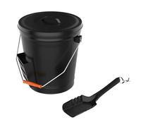 Home-Complete Cubo de Ceniza Negro con Tapa y Pala para Chimenea, Gran Accesorio para Cenizas de Estufa de leña