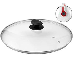 Home Coperchio con Bordo in Acciaio INOX, Plastica/Vetro, Trasparente/Nero, 38 cm