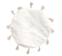 HOME DECO FACTORY Alfombra Redonda de Algodón con Pompones 90 cm Beige | Algodón poliéster y yute, alfombra redonda, pompones, 90x90 cm, suave y cómoda, salón o dormitorio, beige