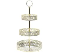 HOME DECO FACTORY Bandeja Decorativa de Metal Dorado 3 Pisos Oro | Metal, bandeja decorativa, 3 pisos, motivos ornamentales, presentación de objetos, recepciones o decoración, dorada