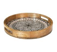 HOME DECO FACTORY Bandeja Redonda de Madera de Mango 35 cm Negro | Madera de mango, bandeja redonda, 35 cm, servicio y presentación, aperitivos y decoración, servicio de mesa, negro