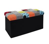 HOME DECO FACTORY Baúl Banco Plegable Patchwork Almacenaje Multicolor | Poliéster, baúl banco plegable, motivo patchwork, asiento y almacenaje, entrada salón o dormitorio, 76x38x38 cm