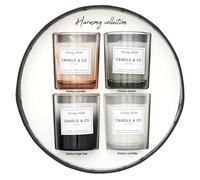 HOME DECO FACTORY - BO5458 Set de 4 Velas Aromáticas Harmony, Aromas Camelia, Ámbar, Ropa Limpia, Orquídea, 7h de Combustión, 5.9 cm, Colores Negro, Blanco, Gris, Naranja
