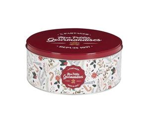 HOME DECO FACTORY - BT6804 - Caja de Almacenamiento de Metal Navidad X3, Diseño Festivo y Colorido, Ideal para Organizar Tus Decoraciones, Duradera y Versátil, Rojo y Blanco, 30x20x15 cm