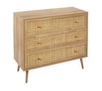 HOME DECO FACTORY Cómoda Moderna 3 Cajones Funcional 90 cm Marrón | Cómoda moderna, 3 cajones, almacenaje funcional, salón dormitorio, diseño elegante, 79x90x39 cm, marrón