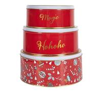HOME DECO FACTORY Cook Concept - BT6807, Cajas Decorativas de Metal para Navidad - Set de 3 - para Conservación de Galletas - Diseño Festivo, para Regalo, Práctico - Color Rojo