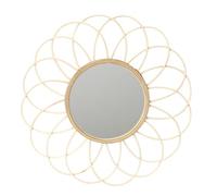 HOME DECO FACTORY Espejo de Ratán Rosetón Decoración Mural 56 cm Natural | Madera y ratán, espejo rosetón, decoración mural natural, diseño elegante, salón o dormitorio, para colgar, 56 cm