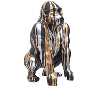 HOME DECO FACTORY - HD0213 Estatua Gorila Negro con Goteos Dorados y Plateados - Diseño Contemporáneo en Resina - Punto Focal Elegante para Interiores - Altura 45 cm - Color Negro/Oro/Plata
