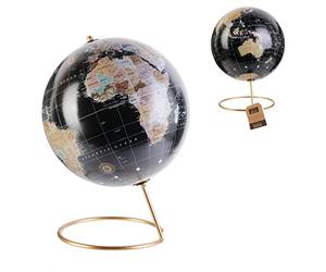 HOME DECO FACTORY Globo Terráqueo Decorativo Diseño Original 29 cm Negro | Plástico, globo terráqueo decorativo, diseño original, despacho y salón, educativo, base estable, 29 cm, negro