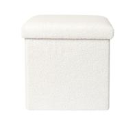 HOME DECO FACTORY - HD0058 Baúl Puff Plegable Bouclette - Natural Crush - Mobiliario de Asiento y Cojín de Suelo - 38x38x38 cm - Altura de Asiento 38 cm - Color Blanco