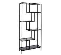 HOME DECO FACTORY - HD0085, Estantería de Vidrio Templado Negro de Diseño Industrial Vintage, 5 Niveles de Almacenamiento, Ideal para Salón, Dormitorio u Oficina - 80 x 30 x 180 cm, Negro
