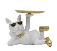 HOME DECO FACTORY, HD0155 - Estatua Decorativa Bulldog Blanco con Bolsillo vacío de Resina, diseño Moderno y Elegante, Objeto Funcional para Llaves y Accesorios, Color Blanco y Dorado, Talla única