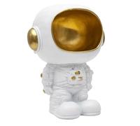 HOME DECO FACTORY - HD0159 Estatua Astronauta Vacía Bolsillos Blanca, Objeto Decorativo de Resina, Diseño Elegante para Almacenaje, Tamaño: 20 cm, Color: Blanco y Oro
