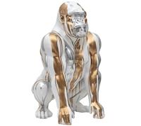 HOME DECO FACTORY - HD0214 Estatua Gorila Blanco con Goteos Dorados y Plateados - Objeto Decorativo - Resina - Altura 45 cm - Color Plata y Blanco