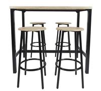 HOME DECO FACTORY - HD0217 Mesa Alta con 4 Taburetes a Juego - Estilo Industrial - para Salón o Comedor - Dimensiones 100 x 86 x 60 cm - Color Marrón Negro