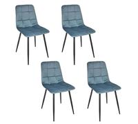 HOME DECO FACTORY - HD0326 - Juego de 4 Sillas, Modelo Matéo, Silla de Comedor, Tapizadas en Terciopelo Profundo, Confort y Estética, 45x88x52 cm, Altura de Asiento 48 cm, Azul Pato Negro