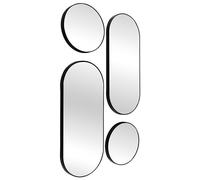 HOME DECO FACTORY - HD0401 Conjunto de 4 Espejos Decorativos Redondos y Ovalados - Diseño Geométrico Moderno, Marco Negro Elegante, Tamaños Variados, Color Negro