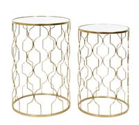 HOME DECO FACTORY - HD0444, Mesa Nido Elegante de Vidrio y Dorado, Diseño Contemporáneo, Práctica y Modular, Ideal para Salón o Rincón de Lectura, Dimensiones 38x55x38 cm, Color Oro