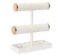 HOME DECO FACTORY - HD0572 Porta-Joyas Bouclette Doble - Almacenamiento de Collares y Pulseras, Diseño Moderno, Acceso Fácil, Mantenimiento Simple, 24x27,5x10 cm, Blanco Marfil