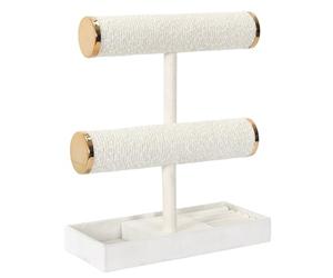 HOME DECO FACTORY - HD0572 Porta-Joyas Bouclette Doble - Almacenamiento de Collares y Pulseras, Diseño Moderno, Acceso Fácil, Mantenimiento Simple, 24x27,5x10 cm, Blanco Marfil