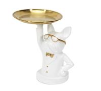 HOME DECO FACTORY - HD1323, Escultura Decorativa Bulldog Blanco Vacía Bolsillos 21 cm - Elegante y Moderna, para Regalo, No Tóxica, Hecha en Poliresina - Color: Blanco, Dorado