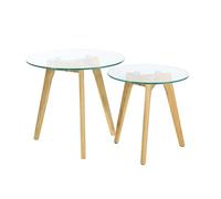 HOME DECO FACTORY - HD3207 Juego de 2 Mesas Nido de Madera y Vidrio - Diseño Escandinavo Minimalista - Modulares y Transparentes - para Salón o Dormitorio - Tamaño 50 cm - Color Transparente