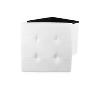 HOME DECO FACTORY - HD3402 Puff Baúl de Almacenamiento Plegable - Cuadrado de Polipiel Capitoneado - para Salón - Dimensiones H38 x L38 x P38 cm - Color Blanco