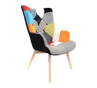 HOME DECO FACTORY - HD3610 Sillón Patchwork Helsinki Multicolor Mobiliario, Asiento, Confort para Salón Comedor en Madera Tejido Escandinavo, Poliéster, Naranja, 66 x 99,5 x 72 cm