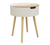 HOME DECO FACTORY - HD3864, Mesa Baúl Escandinava Bicolor de Madera, Diseño Moderno y Práctico para Salón o Dormitorio, Almacenaje Estiloso, Dimensiones 45x57.5x45 cm, Beige y Blanco