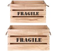 HOME DECO FACTORY - HD3902 - Cajas de Madera Natural Gran Modelo con Mensaje 'Frágil' - Juego de 2 - Dimensiones 53,5 x 36,5 x 28 cm - Color Marrón - Idea de Regalo