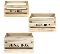 HOME DECO FACTORY - HD3904, Set de 3 Cajas de Madera en Bruto con Mensaje 'Mi Pequeño Mercado', Dimensiones 40 x 30 x 22 cm, Color Marrón Diseñado para Almacenamiento y Decoración