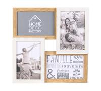 HOME DECO FACTORY HD4204 Marco de Pared Collage Fotos 4 Vistas 10x15cm Madera y Vidrio Beige y Blanco H28 x 28 x 3 cm