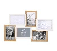 HOME DECO FACTORY - HD4209, Marco de Fotos Mural Collage 6 Vistas para 6 Fotos 10x15cm en Madera y Vidrio, Fijación Mural Incluida, Dimensiones H31,5 x L49 x P3 cm, Beige y Blanco