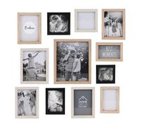 HOME DECO FACTORY - HD4228, Set de 12 Marcos de Fotos en Madera-MDF, Multi Tamaño, Accesorios Decorativos para Colgar o Poner, Dimensiones Variadas, Beige/Crema/Negro, 22.5x2x27.5 cm