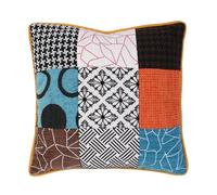 HOME DECO FACTORY - HD6499 Cojín Patchwork Desenfundable Multicolor - Diseñado para Sofá - Decoración Textil - 40 x 40 cm - Colores Blanco Negro Naranja Turquesa Marrón
