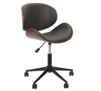 HOME DECO FACTORY - HD6601, Silla con Ruedas Retro Chic, Asiento Acolchado, Altura Ajustable 42/54 cm, Estructura de Contrachapado y Hierro, 5 Ruedas, Dimensiones 51 x 51.5 x 77 cm, Negro