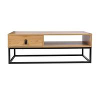HOME DECO FACTORY - HD6624 Mesa de Centro Auxiliar de Madera Natural y Metal - 1 Cajón - Estilo Auténtico - Dimensiones 100 x 50 x 36 cm - Color Natural Negro