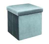 HOME DECO FACTORY - HD6811, Baúl Puff Plegable de Almacenamiento en Terciopelo Canelado Práctico y Moderno para Salón o Dormitorio, Tacto Suave, Color Azul Pato, Dimensiones 38x38x38 cm
