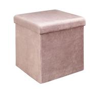 HOME DECO FACTORY - HD6812 Baúl Puf Plegable Terciopelo Acanalado Rosa, Almacenamiento Práctico, Diseño Moderno, Salón o Dormitorio, 38 x 38 x 38 cm, Rosa Empolvado