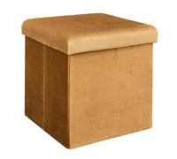 HOME DECO FACTORY - HD6813 Baúl Puff Plegable de Almacenamiento en Terciopelo Acanalado - Moderno para Salón o Dormitorio, Tacto Suave, 38x38x38 cm, Amarillo Mostaza