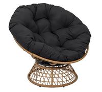 HOME DECO FACTORY - HD7235 Sillón Giratorio Exterior 1 Plaza, Silla Relax Redonda 360°, Cojín Grueso y Cómodo, Mobiliario para Jardín Balcón Terraza, 87x98x82 cm, Negro - Natural