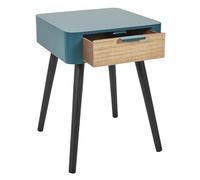 HOME DECO FACTORY - HD7336, Mesita de Noche 1 Cajón de Madera, Diseño Bicolor, Elegante y Práctica, Ambiente Acogedor, Dimensiones 35x40x48 cm, Color Azul Pato