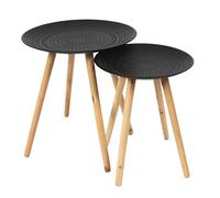 HOME DECO FACTORY - HD7348 Mesas Nido Redondas Relieve Negro x2, Mobiliario Moderno para Salón, Dormitorio, Sala de Espera, Pequeña 39.5x39.5x42.5 cm, Grande 49.5x49.5x49.5 cm