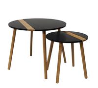 HOME DECO FACTORY - HD7355 Juego de 2 Mesas Nido Bicolor con Relieve Negro - Diseño Modular para Salón, Dormitorio o Sala de Espera - Pequeña 40x40 cm - Alta 60x40 cm