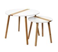 HOME DECO FACTORY - HD7356 - Juego de 2 Mesas Nido Bicolor en Relieve Blanco, Diseño Moderno y Modular para Salón, Dormitorio o Sala de Espera - Dimensiones: Pequeña 40x40 cm, Grande 60x48 cm