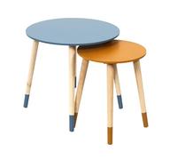 HOME DECO FACTORY - HD7360 Juego de 2 Mesas Nido Bicolores - Diseñado para Salón, Dormitorio o Sala de Espera - Dimensiones Pequeña 33 x 40 cm, Alta 43 x 48 cm - Color Azul/Amarillo
